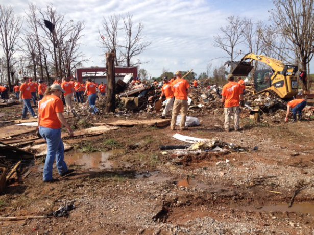 This was a trailer park. It was directly hit by the tornado. Mangled pieces of metal intertwined with other mangled pieces of metal and people had trouble figuring out which parts of what were their homes. 